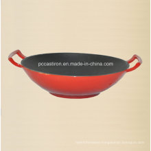 Enamel Cast Iron Wok Inner Black Outer Red